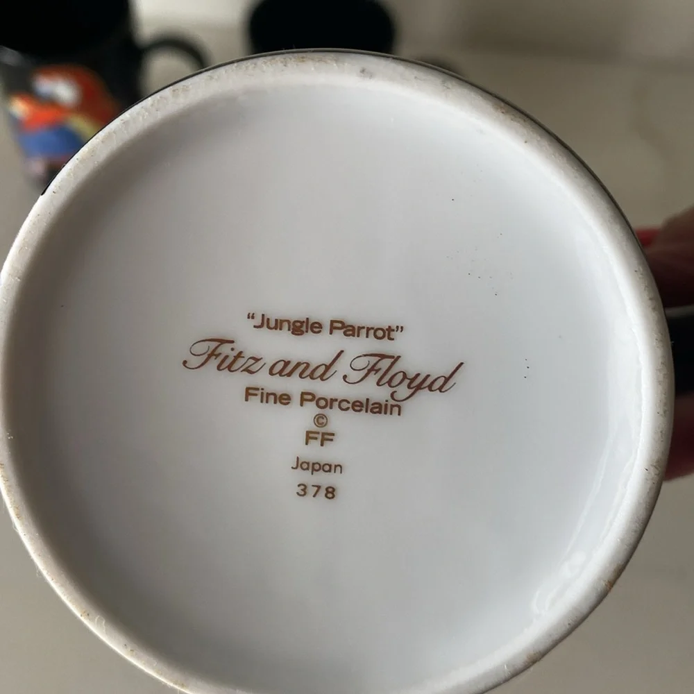 Vintage Fitz & Floyd Jungle Parrot Mugs Set of 4 FLAW